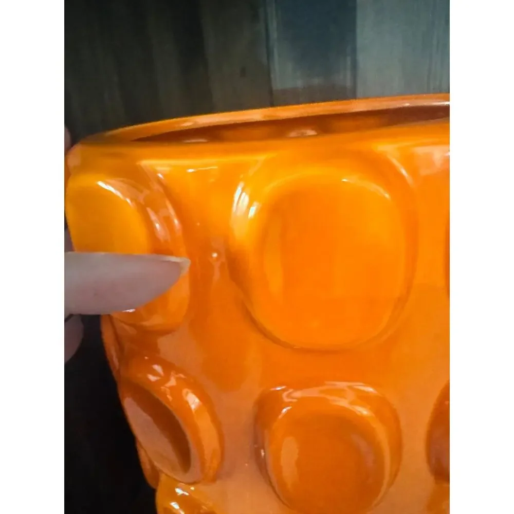 Retro Orange Bubble Studded Ceramic Vase 11” Pop Art Summerween Fall Halloween